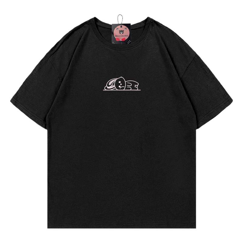 Modakawa-Baumwoll-T-Shirt mit besticktem liegenden Kaninchen - Black - 5XL - image 4