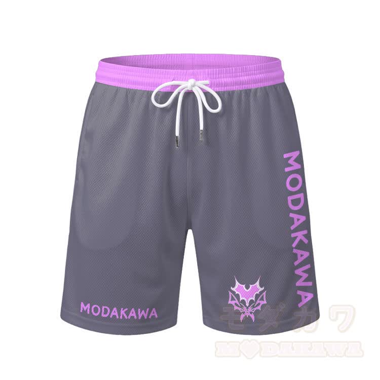 MODAKAWA X Aki Heart Bat Graphic Herren-Sport-T-Shirt mit Kordelzug und passender Shorts - Lila Shorts - 5XL - image 9