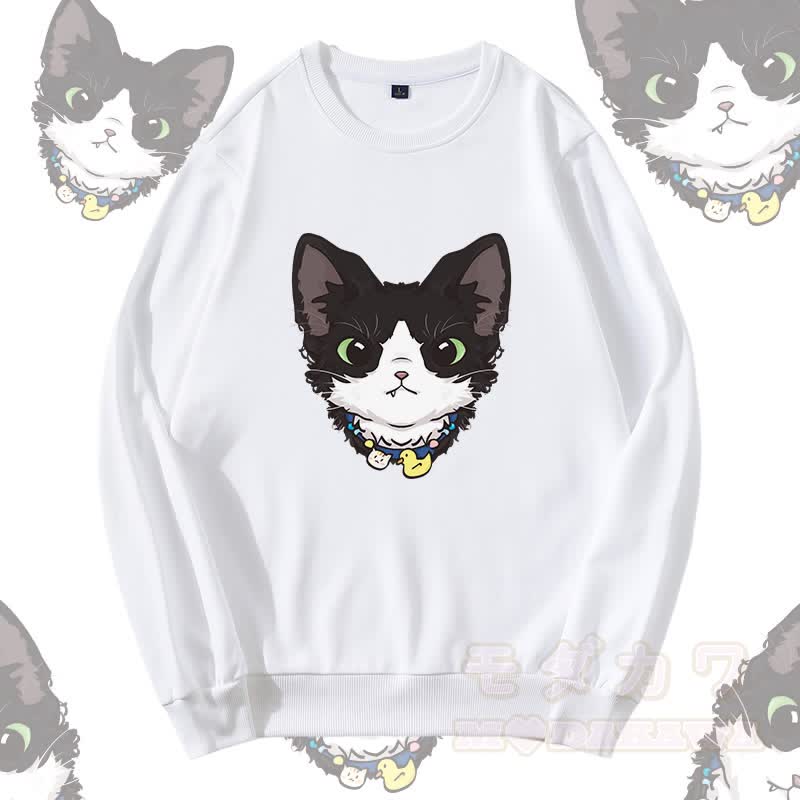 MODAKAWA Sweatshirt mit niedlichem Katzenmotiv und Rundhalsausschnitt - Weiß - 5XL - image 3