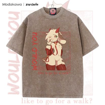 MODAKAWA X zarckets WOULD YOU Ziegen-Charakter-Grafik Vintage Washed T-Shirt - Brown B - 5XL - image 6