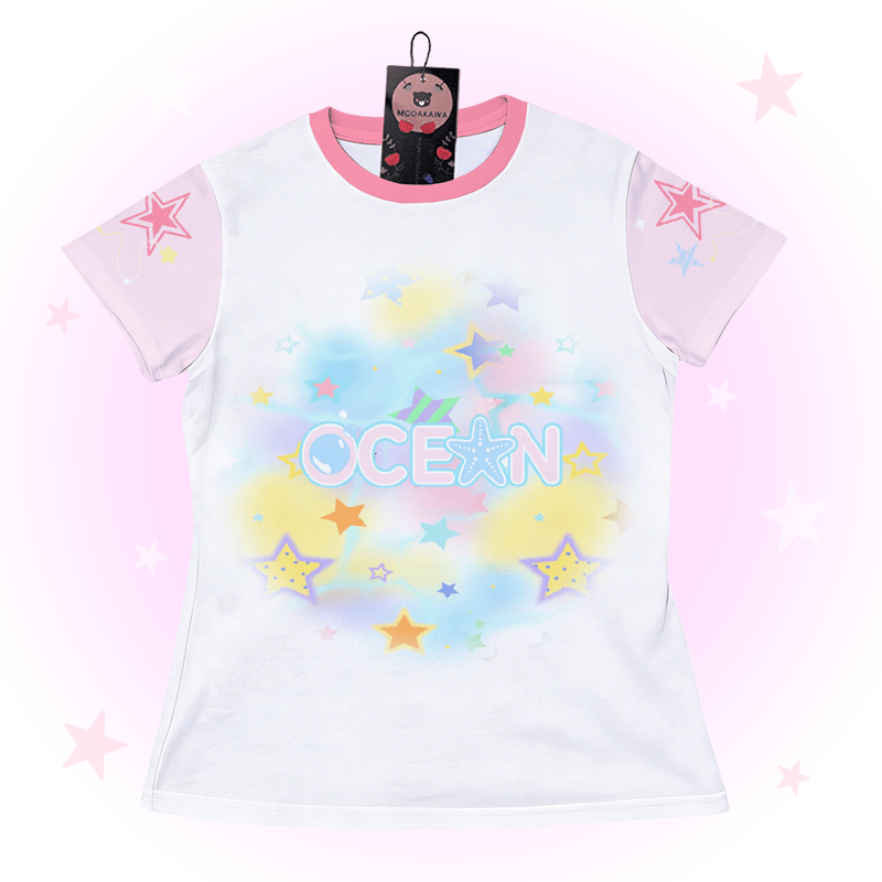 OCEAN Star Graphic Modakawa Farben Block T-Shirt - White - 5XL - image 2