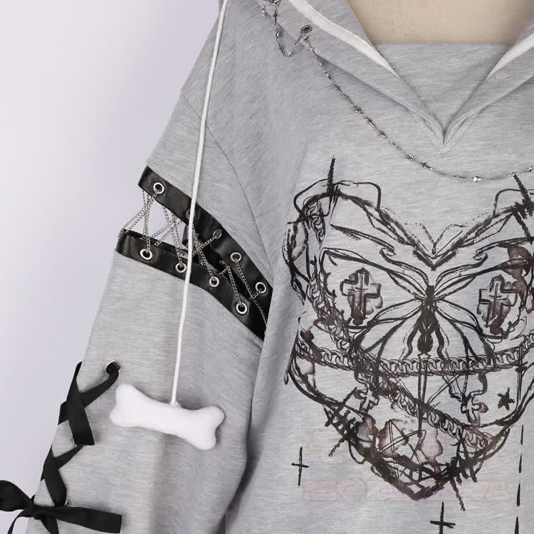 Gothic-Hoodie mit Herzmotiv im Oversized-Look und mehrlagigem, plissiertem Spitzenrock - image 13