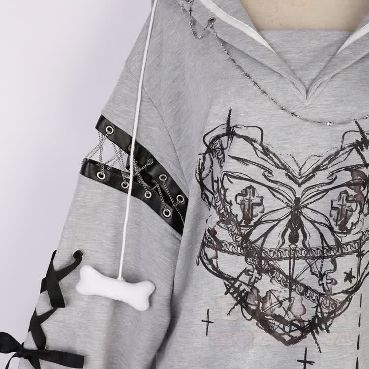 Gothic-Hoodie mit Herzmotiv im Oversized-Look und mehrlagigem, plissiertem Spitzenrock - image 13