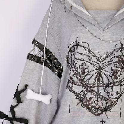 Gothic-Hoodie mit Herzmotiv im Oversized-Look und mehrlagigem, plissiertem Spitzenrock - image 13