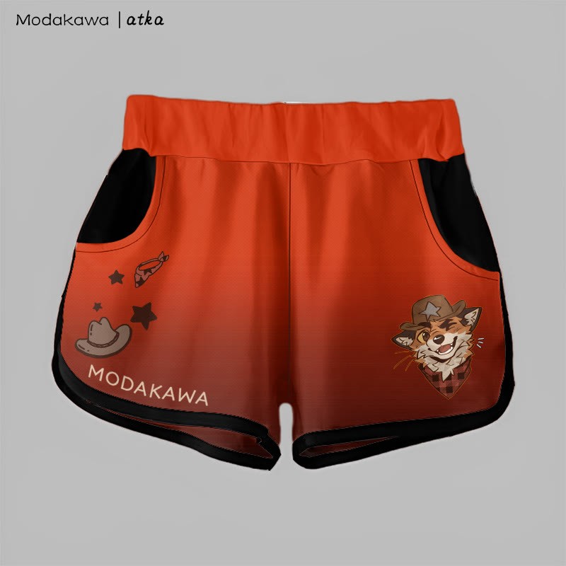 MODAKAWA X atka Gradient Cowboy Fox Winking Graphic Shorts - Red - 5XL - image 8