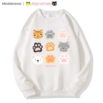 MODAKAWA X jessthechen Sweatshirt mit Katzenpfotenabdruck und Rundhalsausschnitt - White - 3XL - image 4