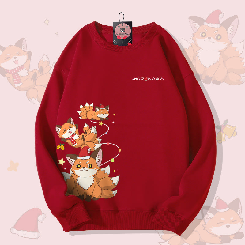 MODAKAWA Unisex-Sweatshirt mit Weihnachtsmotiv und neunschwänzigem Fuchs - Wine Red - 5XL - image 2