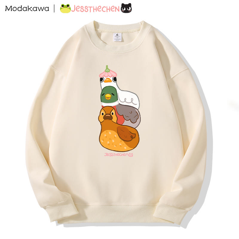 MODAKAWA X jessthechen Stacked Ducklings Graphic Sweatshirt - Beige - 5XL - image 4