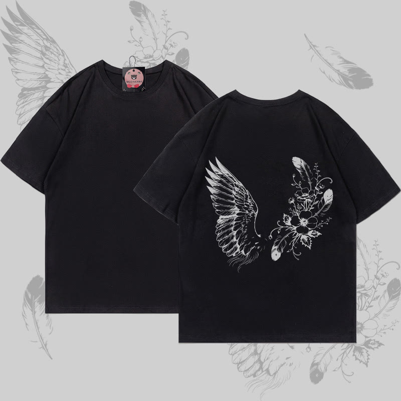 MODAKAWA Flower Bird Grafik-T-Shirt - Black - 5XL - image 4