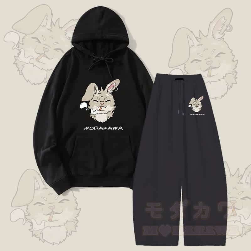 MODAKAWA Smoking Bunny Grafik-Hoodie und weite Hose Zweiteiliges Set - Schwarz - 5XL - image 7