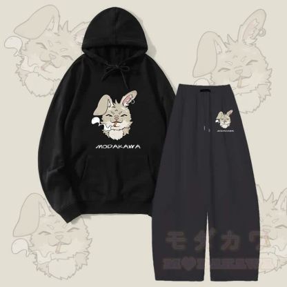 MODAKAWA Smoking Bunny Grafik-Hoodie und weite Hose Zweiteiliges Set - Schwarz - 5XL - image 7