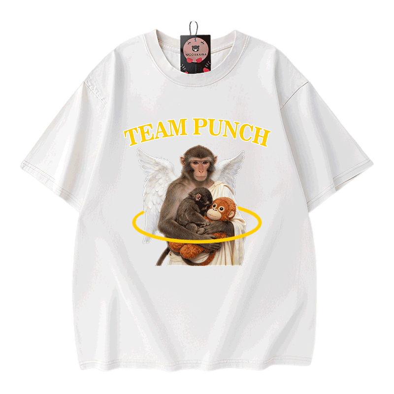 TEAM PUNCH Angel Monkey Graphic Modakawa Unisex Vintage Washed T-Shirt - White - 5XL - image 5