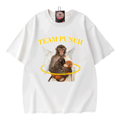 TEAM PUNCH Angel Monkey Graphic Modakawa Unisex Vintage Washed T-Shirt - White - 5XL - image 5