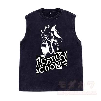 MODAKAWA X zarckets Anime Goat Graphic Unisex Vintage Washed Sleeveless T-shirt - Schwarz - 2XL - image 4