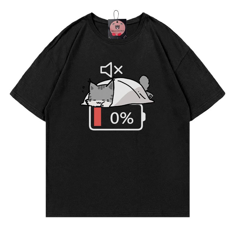 0% Akku Stummes Katzen-Print-T-Shirt - Black - 5XL - image 4