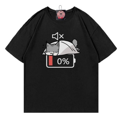 0% Akku Stummes Katzen-Print-T-Shirt - Black - 5XL - image 4