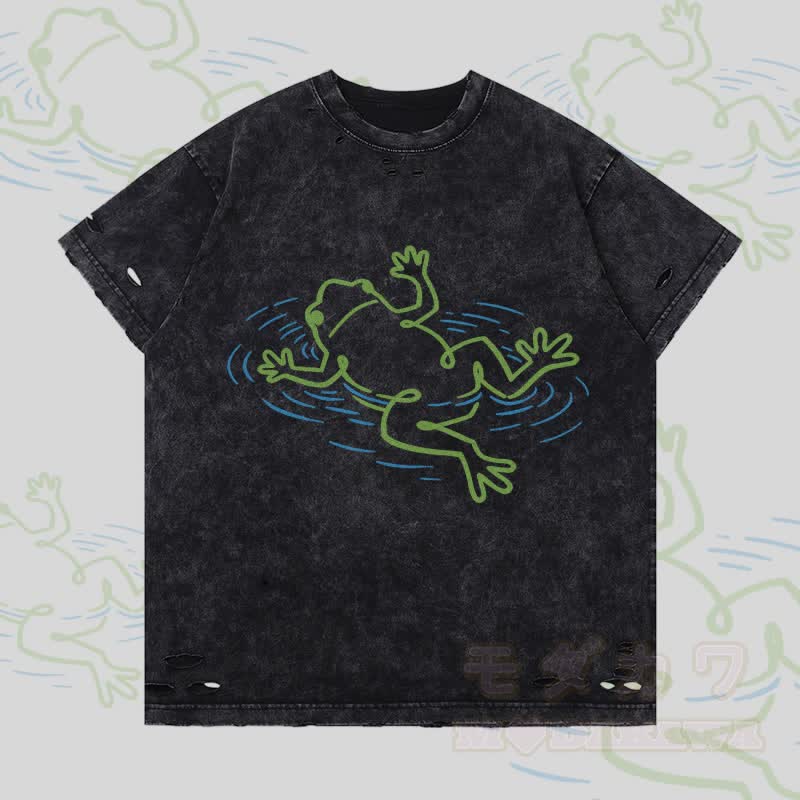 Modakawa T-Shirt mit Flossenmotiv und Froschmotiv - Schwarz - 2XL - image 3