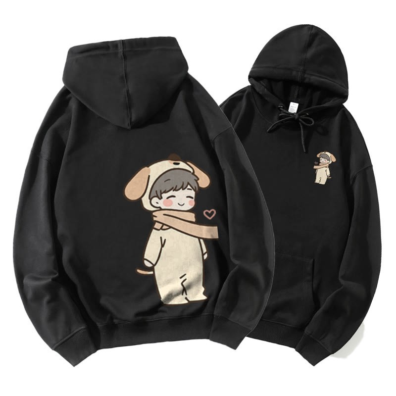 Niedlicher Cartoon Junge und Mädchen Grafik Paar Passender Hoodie - Black A - 5XL - image 6