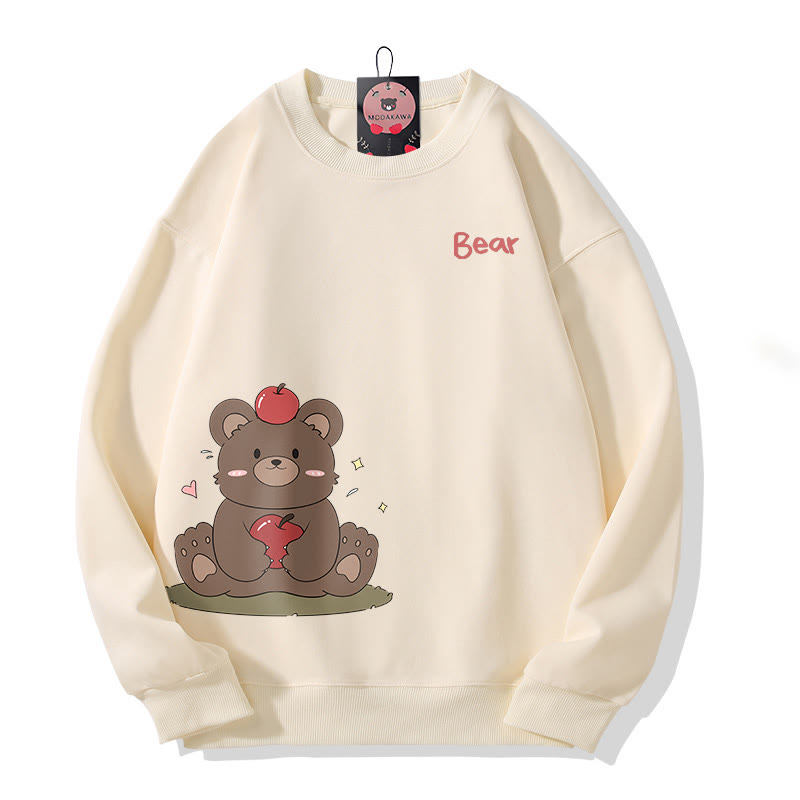 Sweatshirt mit Bärenmotiv und Apfel, Rundhalsausschnitt - Beige - 5XL - image 3