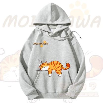 MODAKAWA Kapuzenpullover mit niedlichem Katzenmotiv und Fleece-Futter - Hellgrau - 3XL - image 12