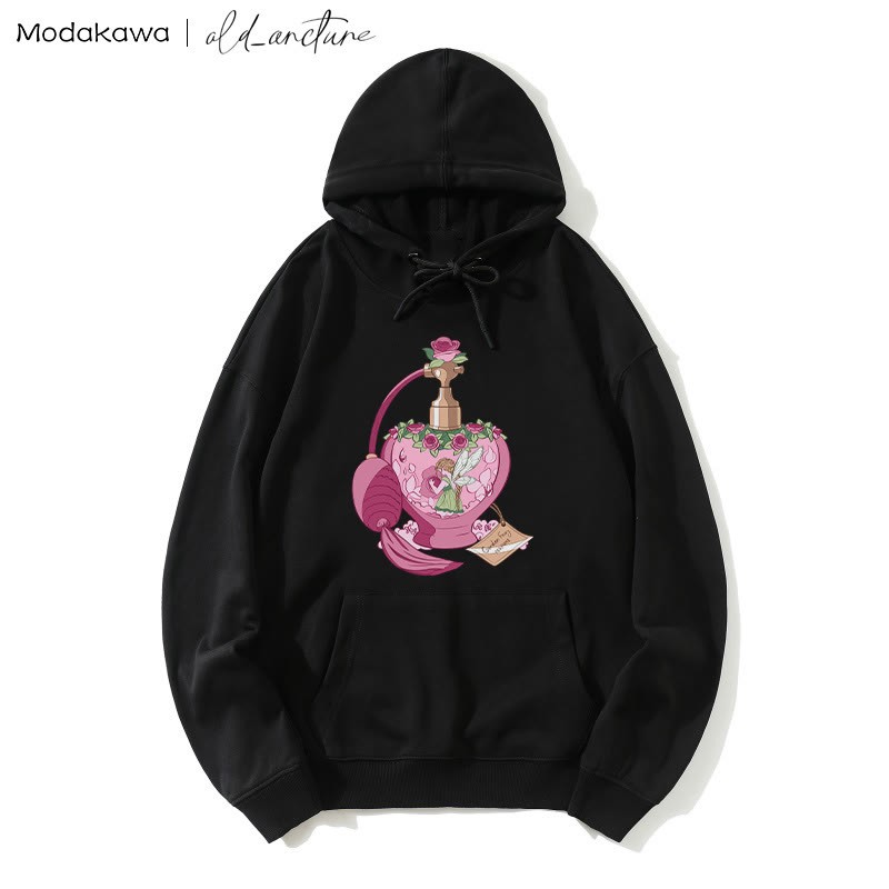 MODAKAWA X old_arcture Rose Angel Parfümflasche Buchstabendruck Modakawa Lockerer Hoodie - Black - 5XL - image 5
