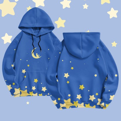 MODAKAWA Pullover-Hoodie mit Sternen- und Mondgrafik-Allover-Print - Dark Blue - 8XL - image 2