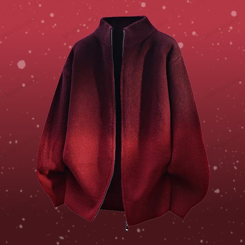 Zweiteiliges Set: Jacke mit Farbverlauf und Reißverschluss, Cordhose - Weinrote Jacke - 3XL - image 10