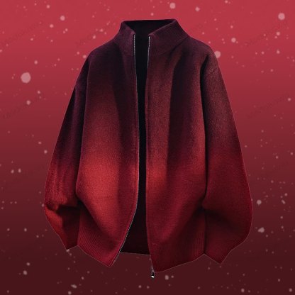 Zweiteiliges Set: Jacke mit Farbverlauf und Reißverschluss, Cordhose - Weinrote Jacke - 3XL - image 10