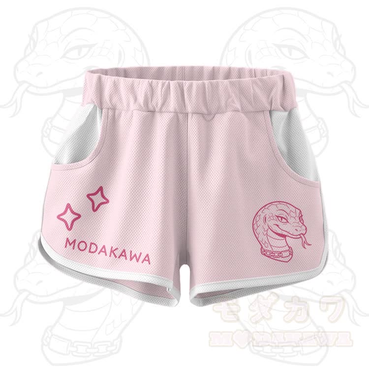 Crop-Top mit Schlangenmuster, Sporttop und Shorts, Modakawa-Kombinationsoutfit - Pinke Shorts - 5XL - image 11