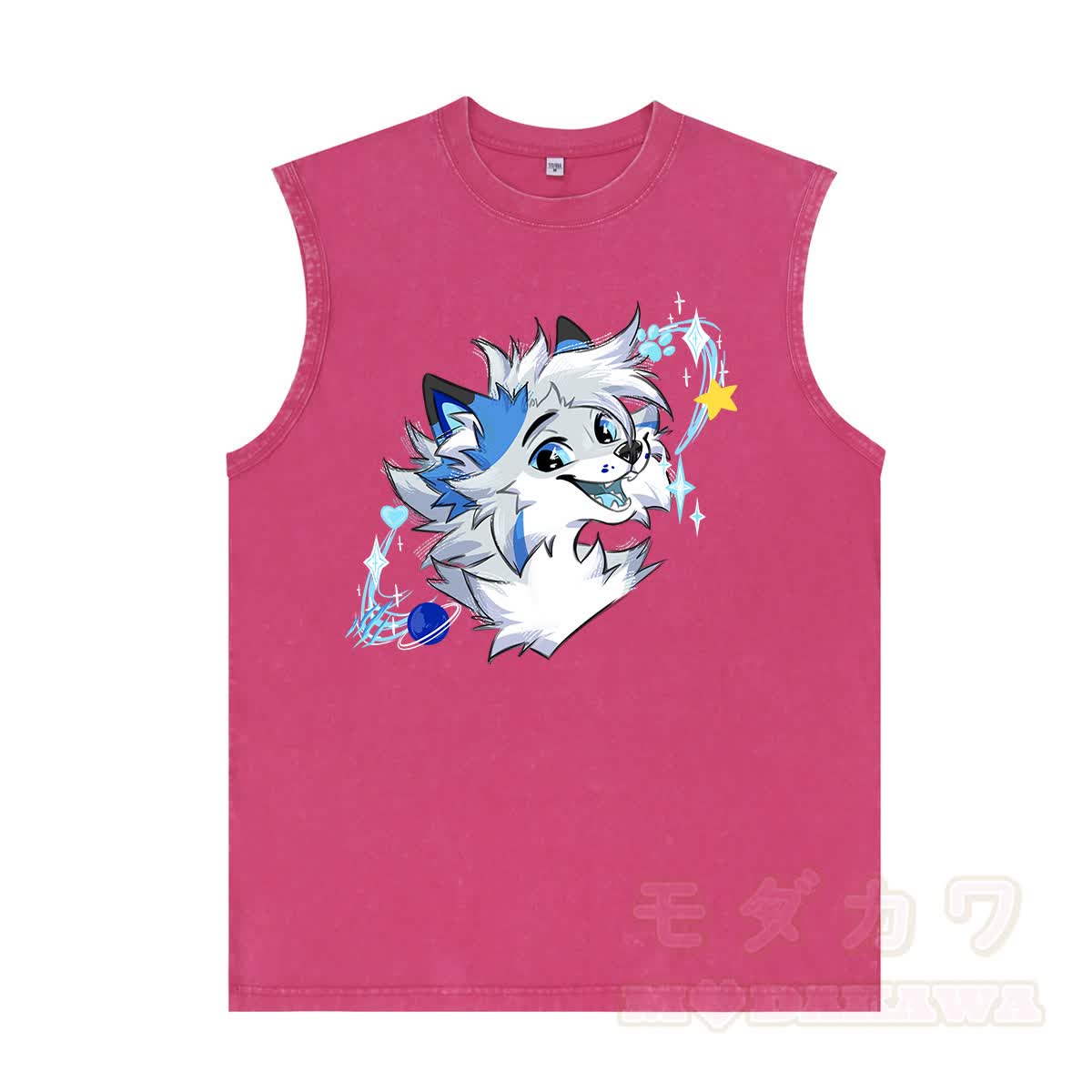 MODAKAWA X Space Barker Smile Graphic Unisex Vintage Washed Ärmelloses T-Shirt - Rosenrot - 2XL - image 6