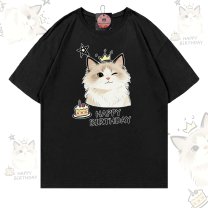 HAPPY zum Geburtstag! Modakawa T-Shirt aus 100 % Baumwolle mit süßem Katzenmotiv. - Black - 5XL - image 3