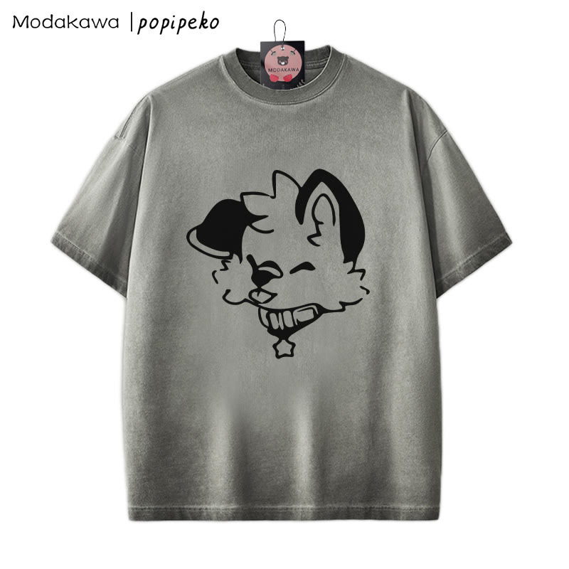 MODAKAWA X popipeko Puppy Graphic Unisex Vintage Washed T-Shirt - Grey - 2XL - image 5