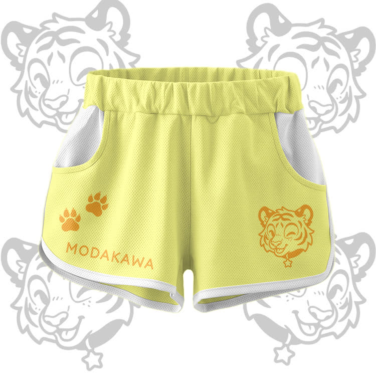 Happy Tiger Grafik Crop Tank Sport Top Shorts Bikini Modakawa passendes Outfit - Yellow Shorts - 5XL - image 7