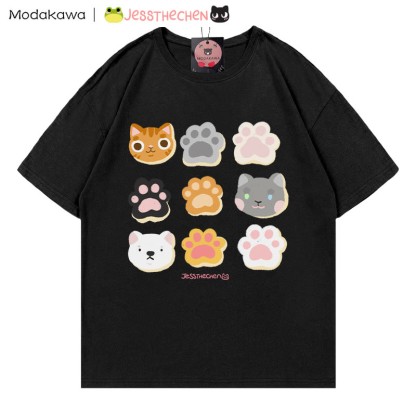 MODAKAWA X jessthechen Kitty Paw Print T-Shirt - Black - 5XL - image 3