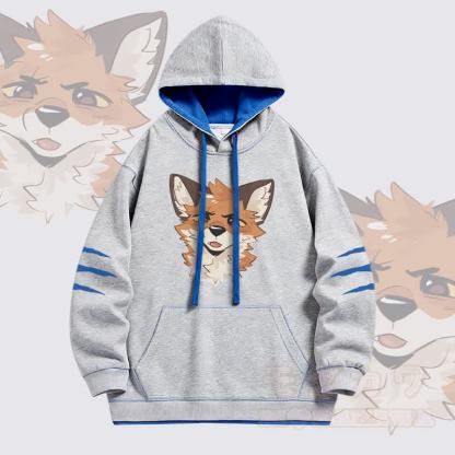 MODAKAWA X atka Squinty Fox Graphic Oversized Contrast Lining Pullover Hoodie - Grau - 4XL - image 3