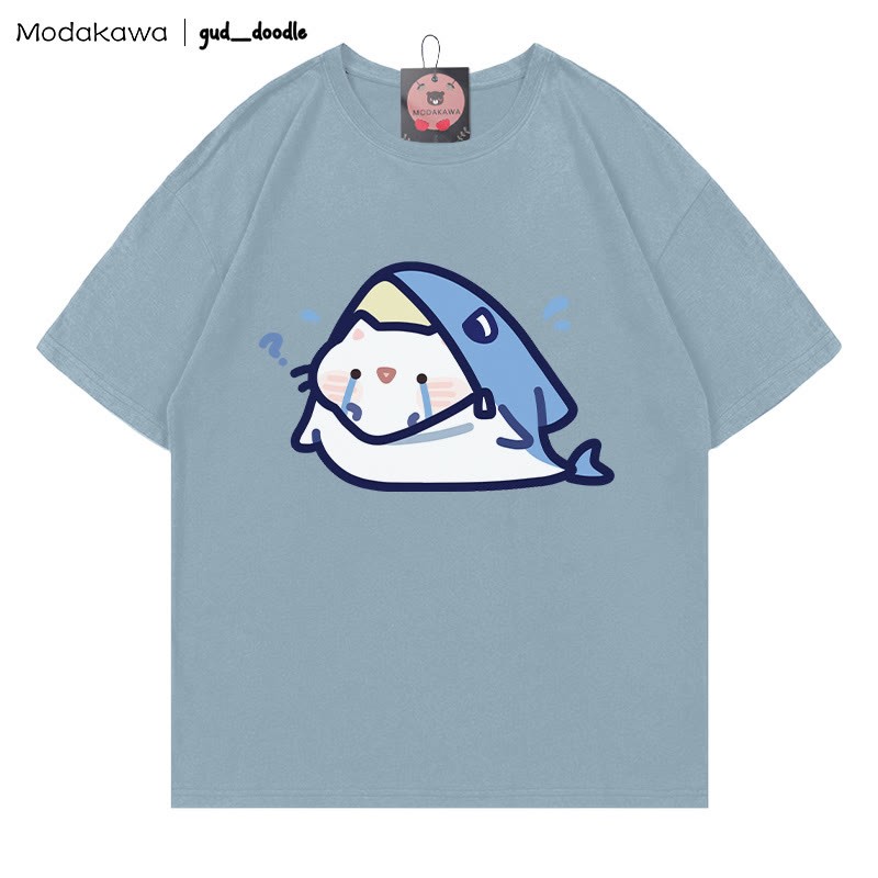 MODAKAWA X gud_doodle T-Shirt mit Kitty-Hai-Print - Slate Blue - 5XL - image 9
