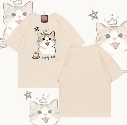 Modakawa T-Shirt mit HAPPY Katzenkuchen-Motiv, 100 % Baumwolle - Apricot - 5XL - image 6