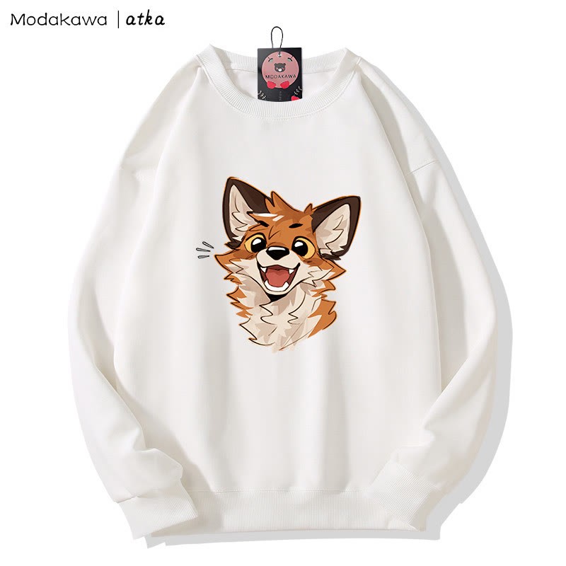 MODAKAWA X atka Cheerful Fox Graphic Rundhals-Sweatshirt - White - 5XL - image 4