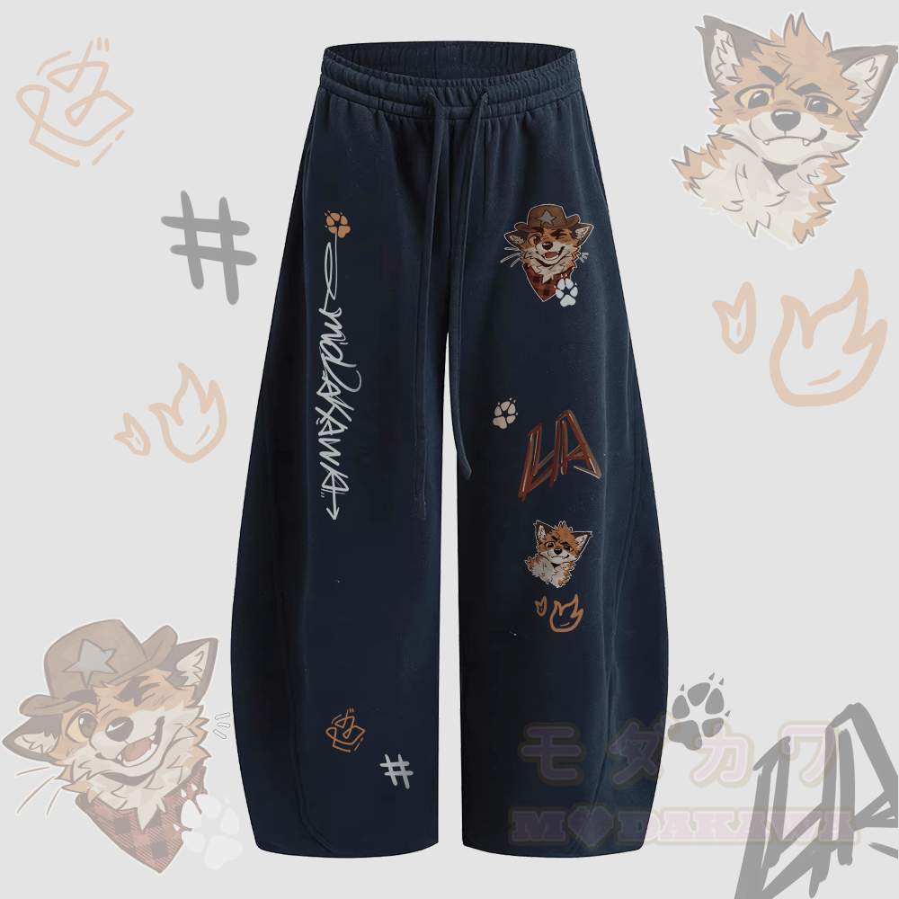 MODAKAWA X atka Lustige Fuchs-Grafik Weite Bein Kordelzughose - Purpurblau - 2XL - image 3