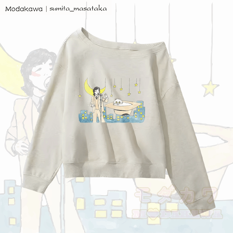MODAKAWA X sumita_masataka Sängerin und die Katze Grafik Off-Shoulder Sweatshirt - Grau - L - image 3
