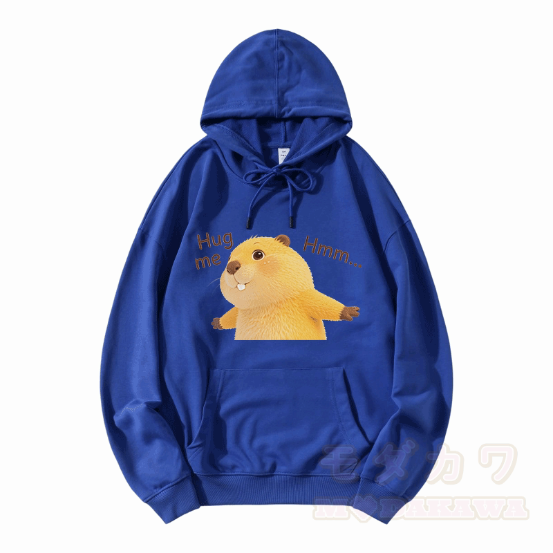HUG ME Capybara Grafik Modakawa Loose Baumwoll-Mischgewebe-Hoodie - Blau - 5XL - image 7