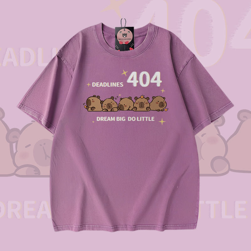 DEADLINES 404 Capybara Graphic Modakawa Vintage Washed 100% Cotton T-Shirt - Purple - 5XL - image 4