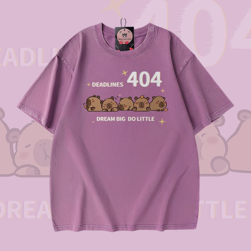 DEADLINES 404 Capybara Graphic Modakawa Vintage Washed 100% Cotton T-Shirt - Purple - 5XL - image 4