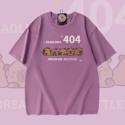 DEADLINES 404 Capybara Graphic Modakawa Vintage Washed 100% Cotton T-Shirt - Purple - 5XL - image 4