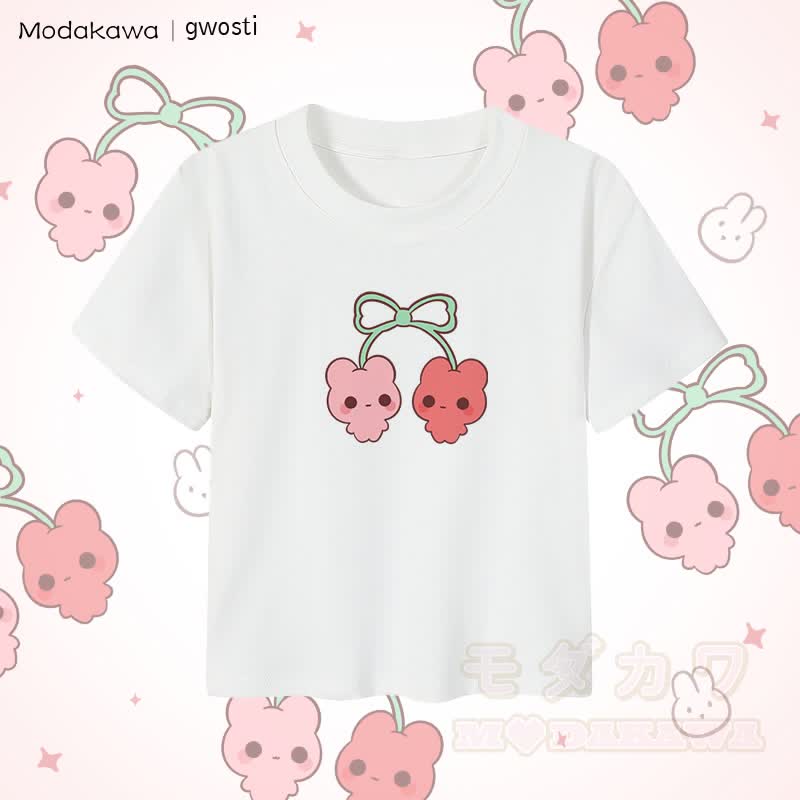 MODAKAWA X gwosti Damen-Crop-Top mit Kirschmotiv, 92 % gekämmte Baumwolle - Weiß - XL - image 4
