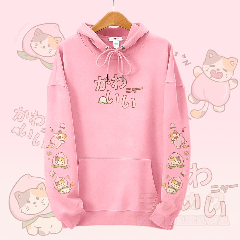 MODAKAWA Peach Cat Graphic Streetwear Pullover Hoodie - Rosa - 5XL - image 3