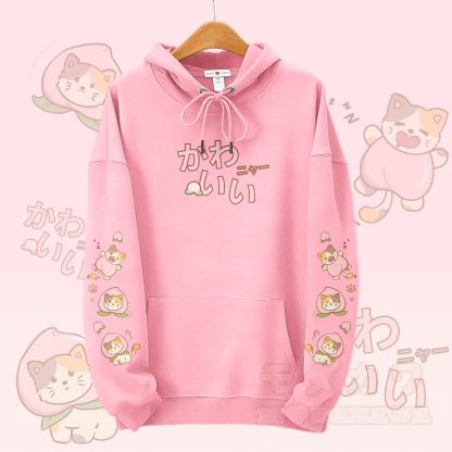 MODAKAWA Peach Cat Graphic Streetwear Pullover Hoodie - Rosa - 5XL - image 3