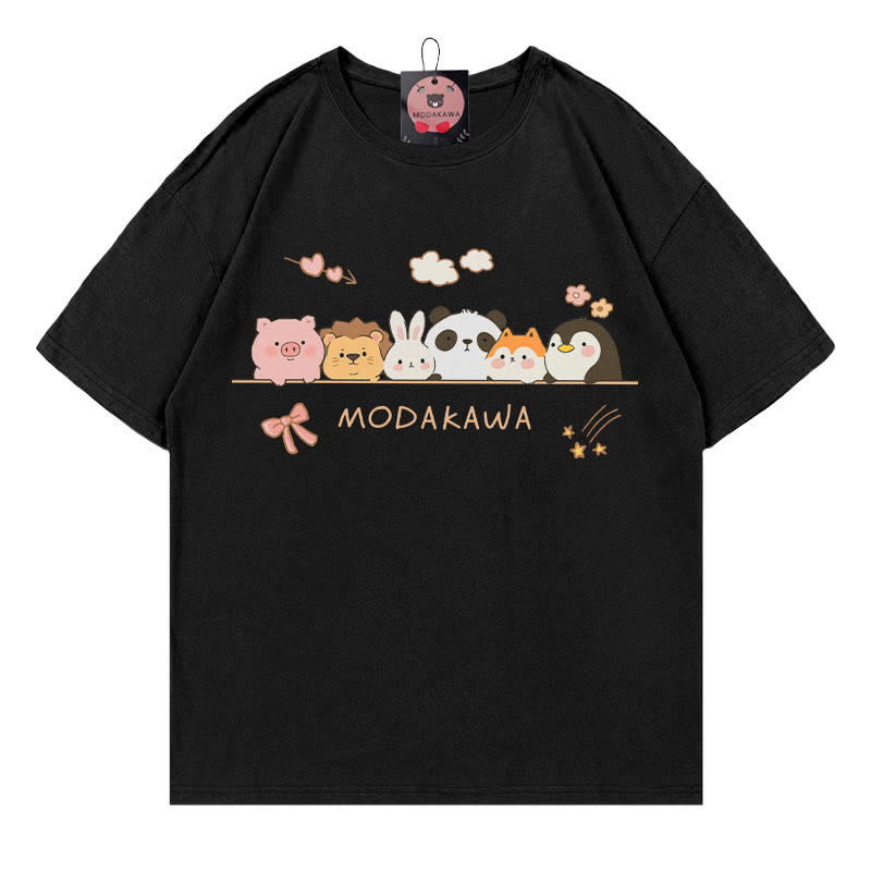 Modakawa T-Shirt mit Tiermotiven in einer Reihe - Black - 5XL - image 5