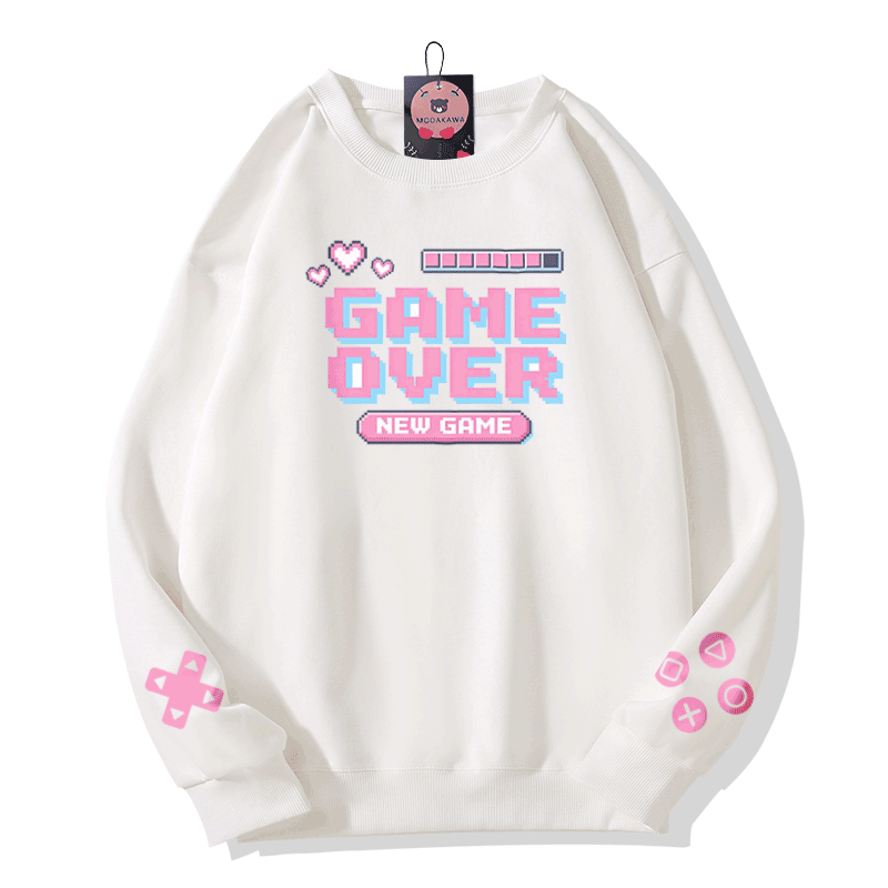 GAME OVER Grafik Modakawa Sweatshirt - White - 5XL - image 3