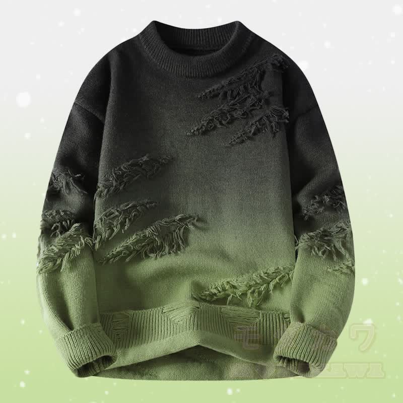 Zweiteiliger Strickpullover mit Farbverlauf und Rissen, dazu eine fleecegefütterte Hose - Grüner Pullover - 4XL - image 9